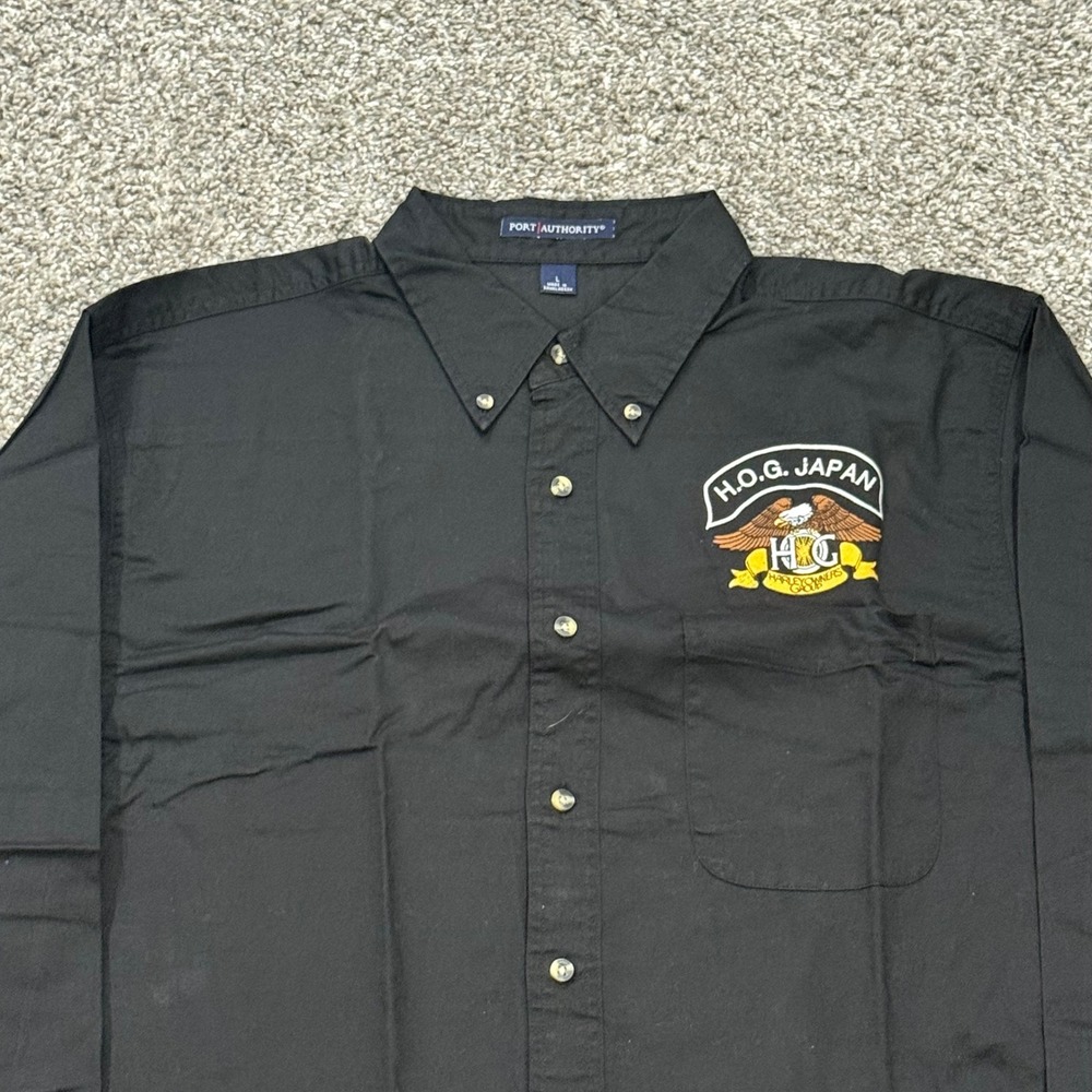 VTG H.O.G. Japan Harley Owners Group Button Down Shirt Black Cotton Mens Large